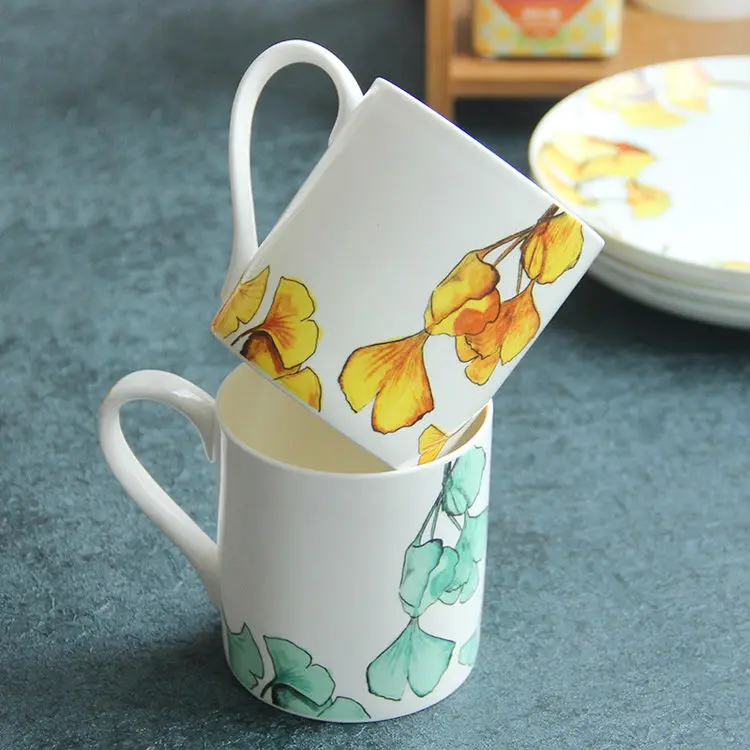 Set of 2 400ml Bone China Ceramic Mugs  Cups Large Capacity Porcelain Couple Mugs Premium Drinkware Stoneware Fancy Gifts (1)