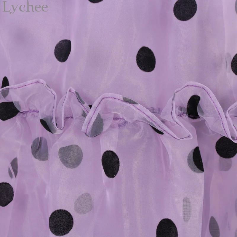 Lychee Harajuku, летняя, в горошек, сетчатая, Лоскутная, Женская юбка, эластичная, высокая талия, юбки, повседневная, трапециевидная, Женская юбка