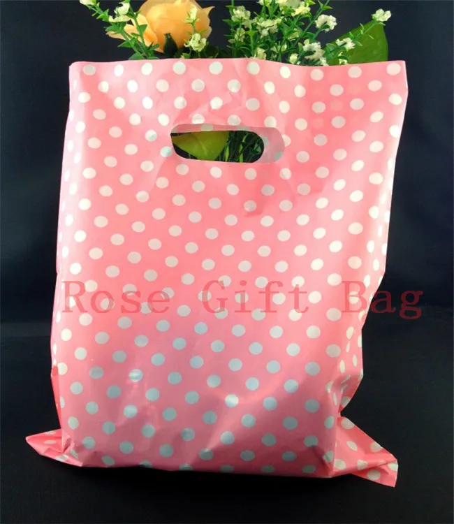 100 Uds. De bolsas de plástico con diseño de puntos, de 25x35cm, para regalo de joyería, ropa, de con asa|bag authentic|plastic bag welderbag -