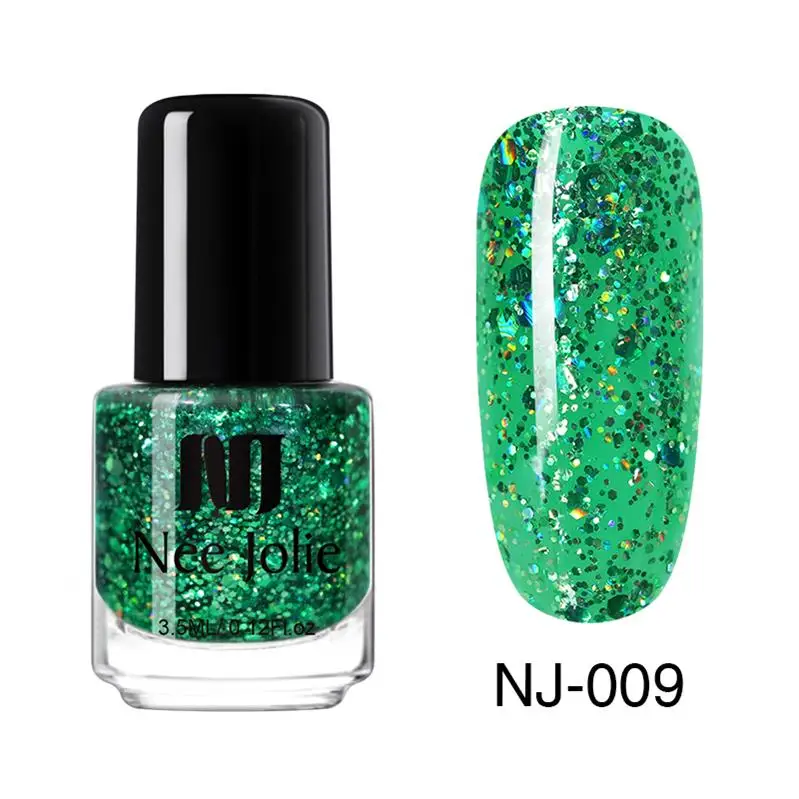 Ни Джоли 3,5 мл, нюдовый Карамельный цвет лак для ногтей полу-прозрачная; Нейл-арт Лаки розовый продолжительный блеск для ногтей дизайн - Цвет: Holo glitter NJ-09