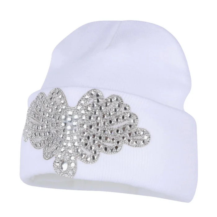 Женские модные шапочки, Повседневная зимняя шапка для девочек, роскошная шапочка, украшенная кристаллами, одноцветные хлопковые теплые женские зимние шапки - Цвет: white