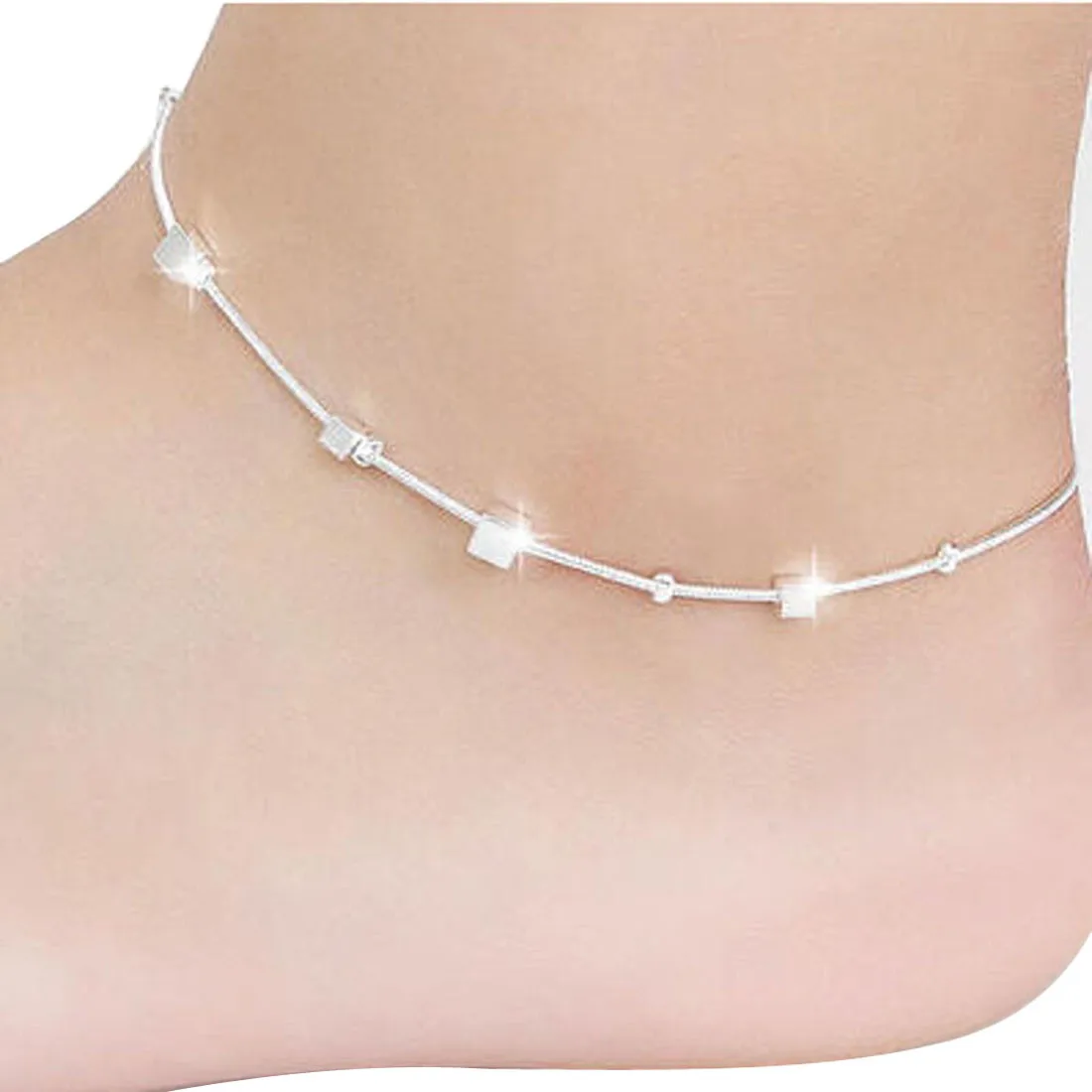 

2019 Fashion Anklet For Women Girl Silver Small Box Women Chain Ankle Bracelet Barefoot Sandal Beach Foot Jewelry Alloy 3.12