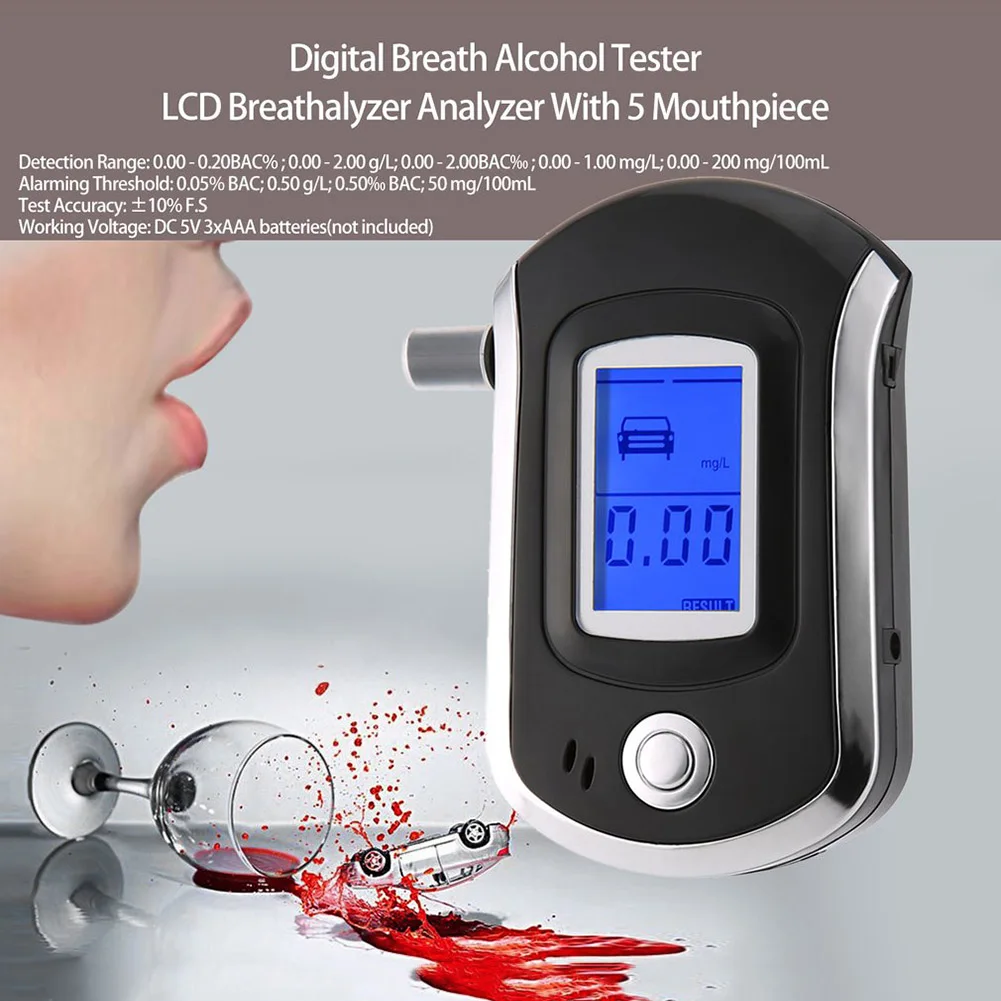 Digital Breath Alcohol Tester Handheld Breathalyzer Alcohol Meter with LCD Display SDF-SHIP
