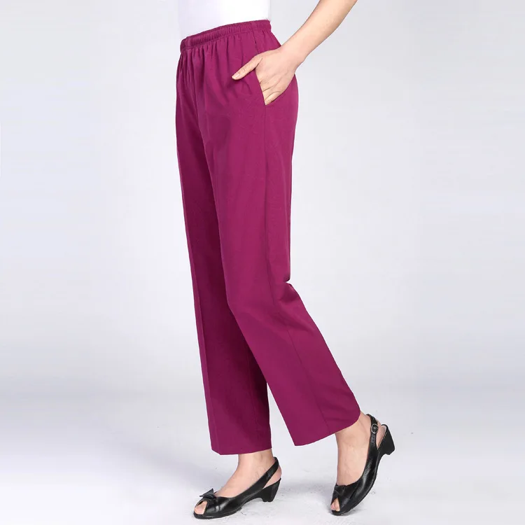 

Fashion Spring Middle Aged Women Elastic Waist Pants Women's Solid Color Slim Straight Casual Pants Pantalon Femme Plus Size
