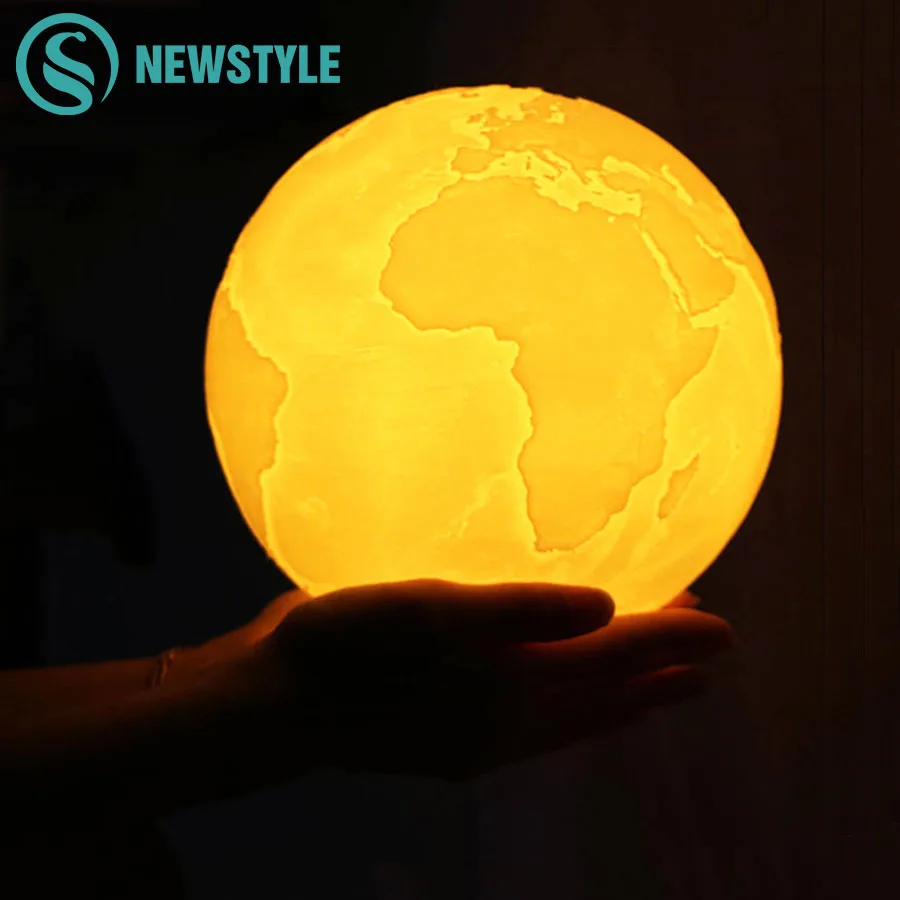  3D Print LED Earth Lamp Rechargeable LED Night Light Color Changing Moon Lamp Touch Switch for Home - 32859324063