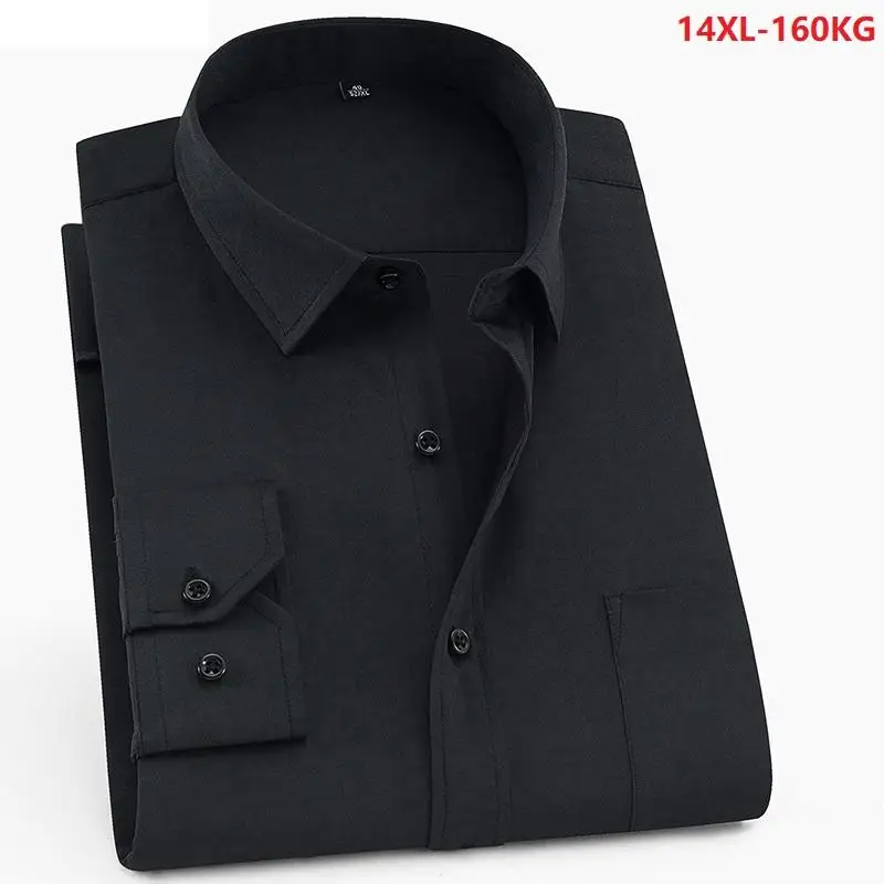 Miglior Di grandi dimensioni 10XL 11XL 12XL 13XL 14XL camicia ufficio affari degli uomini comodi manica lunga risvolto nero top 7XL 8XL 9XL