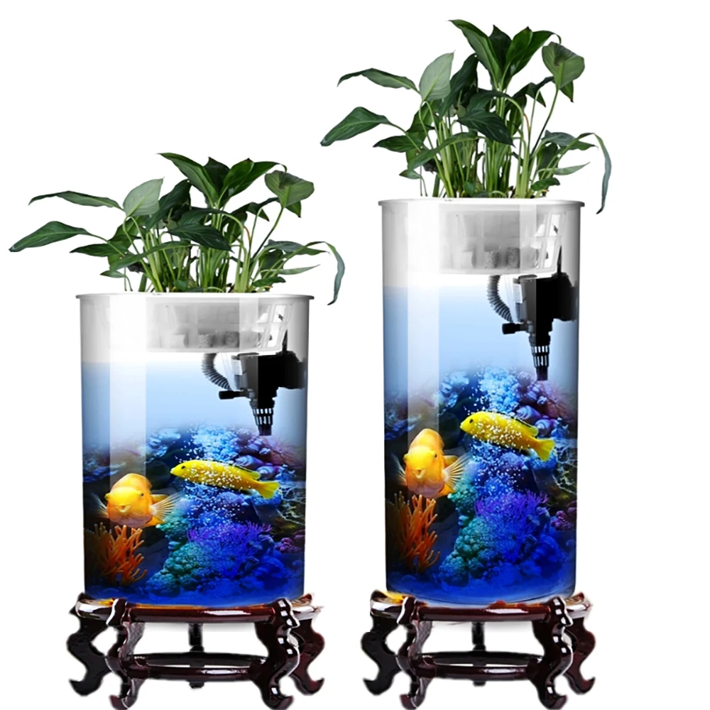 Цилиндрический аквариум, стеклянный вертикальный аквариум для гостиной, маленький и средний Настольный фильтр, резервуар для золотой рыбки