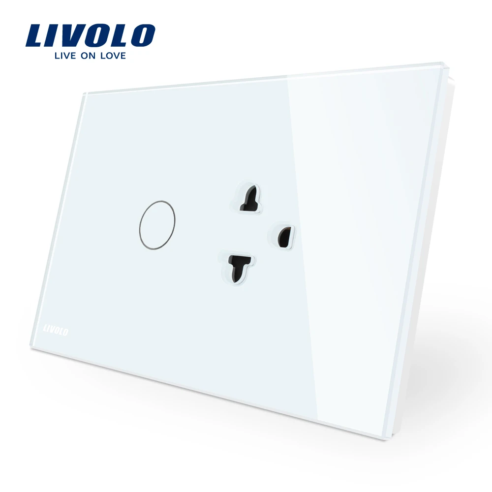 Livolo стандарт США/Австралии сенсорный выключатель+ розетка США, с белой стеклянной панелью, C9C1EA-11