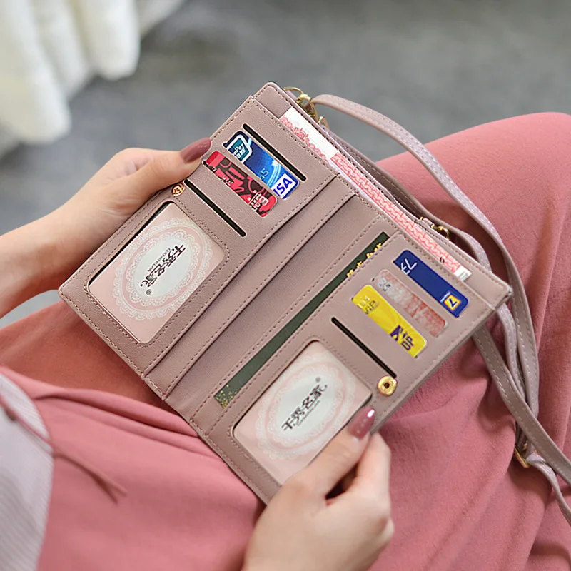 Koop Vrouwelijke Retro Portemonnee Telefoon Portemonnee Schoudertas Effen Kleur Pu Lederen Portemonnee Dagelijks Gebruik Hanger Hasp Portemonnee Kaarthouder id Bag