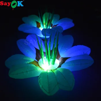 Cheap Sayok 1.5/2m Diameter Giant LED Inflatable Flower 16-color Changing Lights With Blower For Party Weddings Stages Decorations