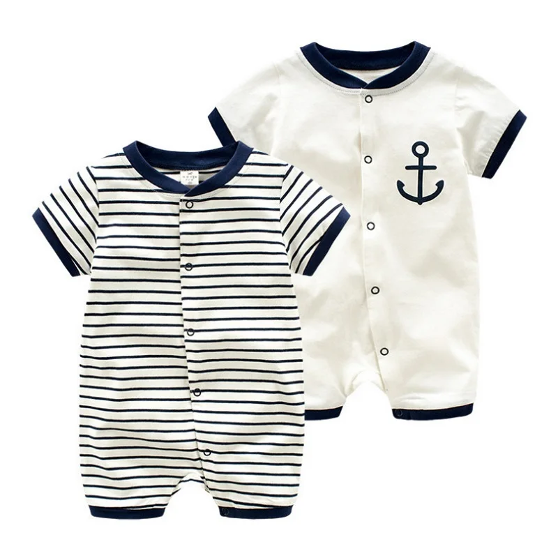 

2019 cotton baby striped summer jumpsuit boys and girls short-sleeved clothes newborn clothes fashion unisex newborn clothing