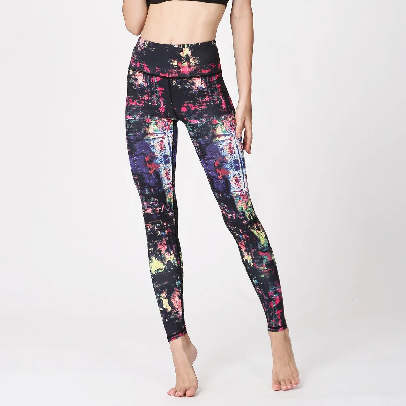 2017 NEW Women Color print Yoga Pants Elastic Fitness Gym Pants Printed Dry Fit Workout Running