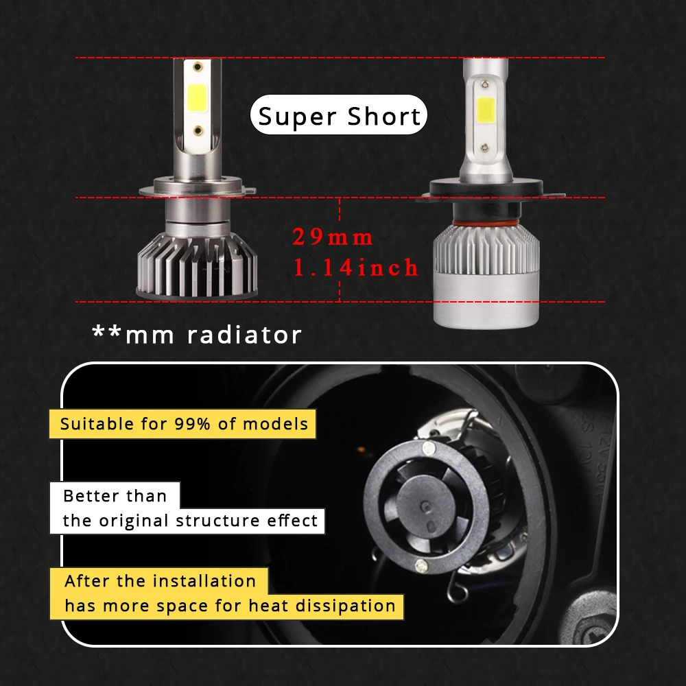 Автомобильная фара AILEO 9012 светодиодный H4 LED H7/H8/9005/H3/H16(JP)/H11/H1/H9/9006 72W 8000LM 8000K 12V