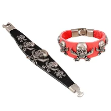 Criativo Esqueleto Punk Rock Crânio Das Mulheres Dos Homens de Couro Manguito de Largura Pulseira de Couro Charme Pulseira Jóias Presentes Acessórios FS087