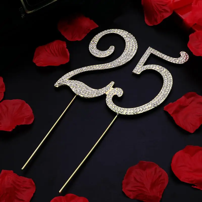 25 Топпер для торта золотые серебряные хрустальные стразы декоративные Топпер для кекса на 25 день рождения принадлежности для юбилейной вечеринки