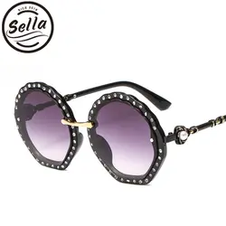 Sella 2019 новые модные женские туфли уникальный в виде ракушки форма роскошный кристалл солнцезащитные очки тенденции негабаритных Круглый
