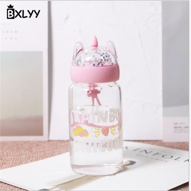 BXLYY, расшитая блестками стеклянная бутылка для воды в виде единорога, Корейская креативная трендовая портативная бутылка для воды, свадебные сувениры и подарки, бутылка для воды Sport6z