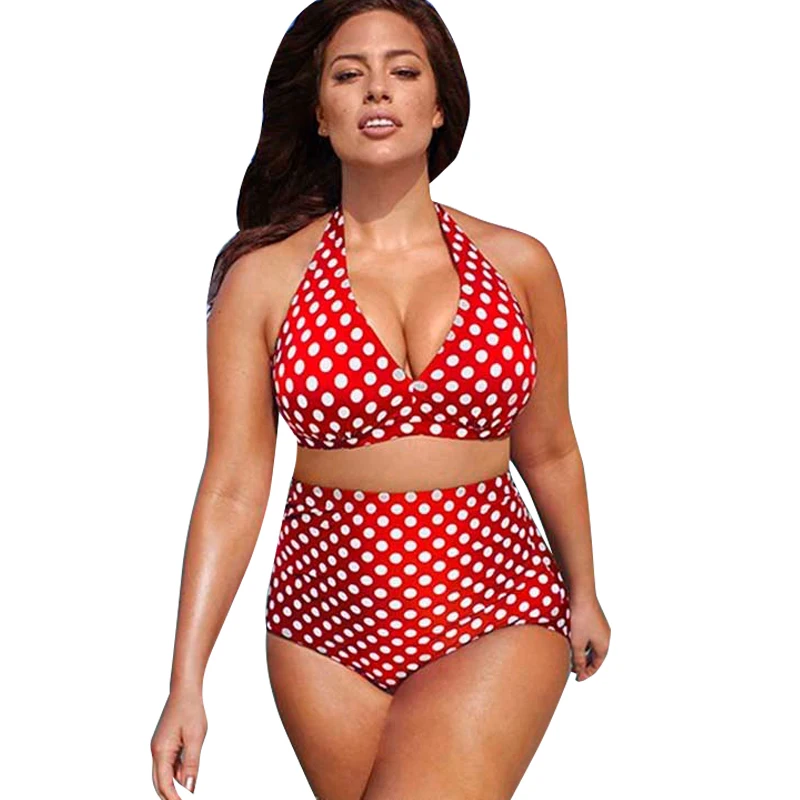 

Dot Bikinis Set High Waist Halter Swimwear Women Summer Push Up Bandage Bathsuit Plus Size 3XL Biquins biquini feminino cintura