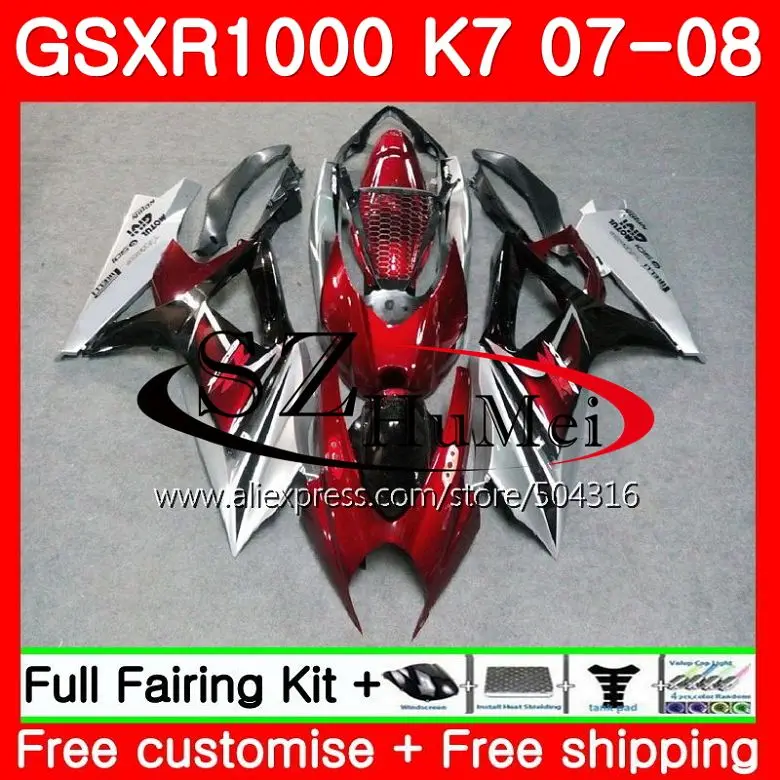Комбинезоны для SUZUKI GSXR-1000 K7 темно-красный GSX R1000 07 08 кузов 38SH22 GSXR1000 07 08 GSX-R1000 GSXR 1000 2007 2008 Обтекатели