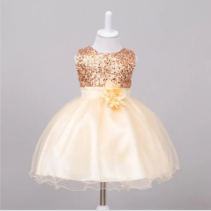 

luckyqiang Fashion Summer Kids Baby Girls Party Wedding Dresses Baptism Christening Gown Sequins Tunic Dress Sleeveless