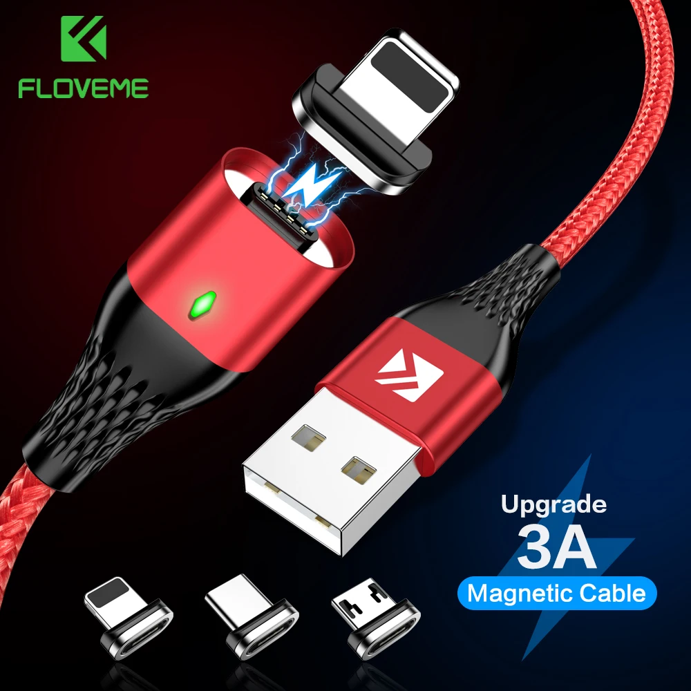 FLOVEME 3A магнитный кабель USB Тип Кабеля C Micro USB кабель для iPhone 1м провод для быстрого заряда светодиодный магнитная зарядка