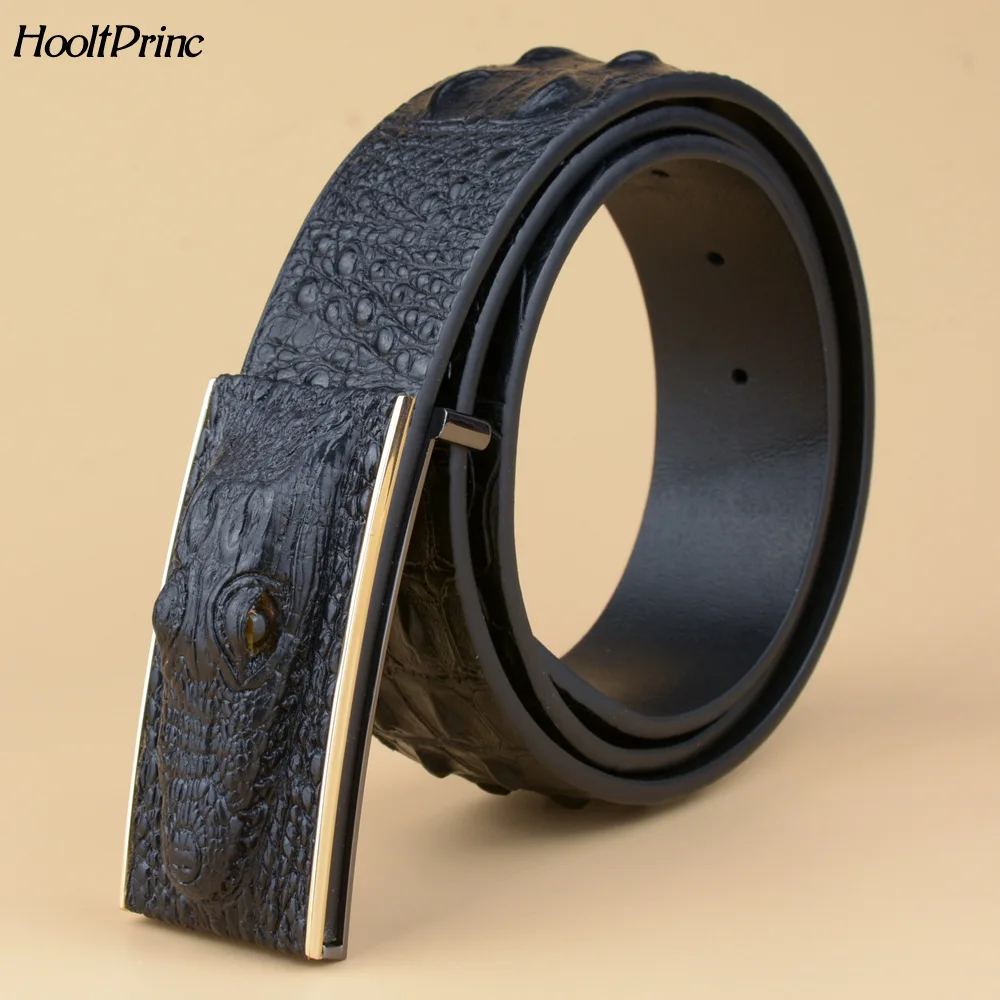 

Hot Sale Men belts Luxury Genuine leather 3D Crocodile designer Automatic buckle Belt man Real Cow skin Wide girdle for Jeans