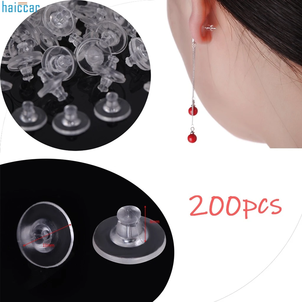 

200 PCS Silicone Plug Clear Rubber Earring Backs Plastic Earring Backings Bullet Clutch Ear Plug #39