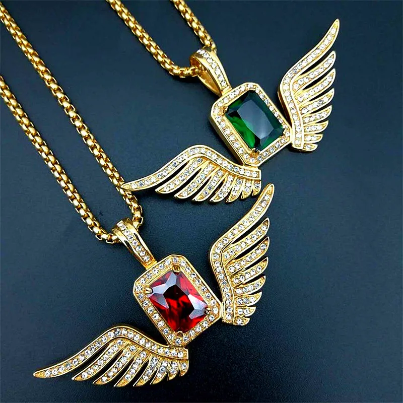 

Fashion Wings Necklace & Pendant Chain Charm Gold Silver Cubic Zircon Men's Hip Hop Jewelry For Gift Designers Same Paragraph