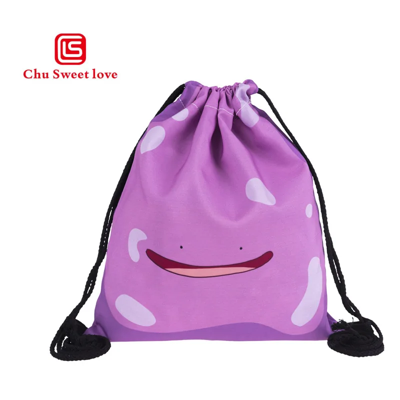 Purple Cartoon Pokemon Printing Canvas Bags Travel Portable Backpacks Drawstring Bags For Women And Students Fashion