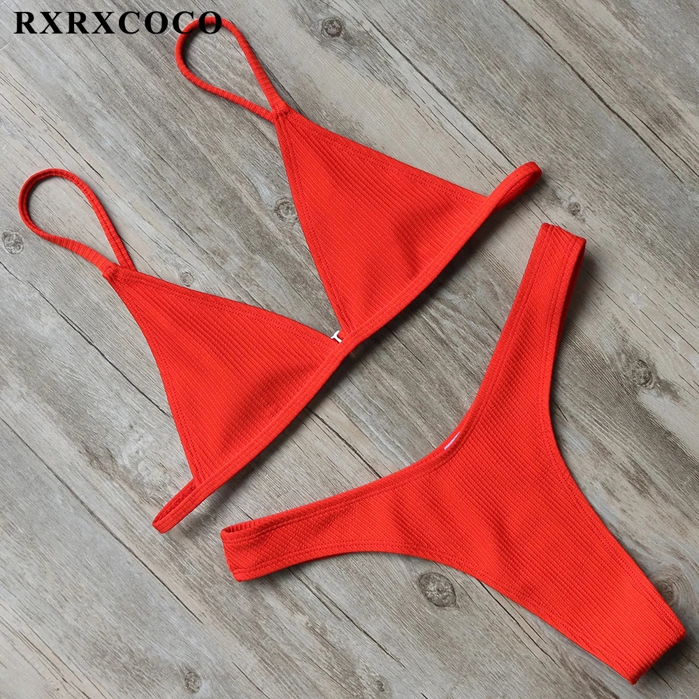 Комплект бикини RXRXCOCO соблазнительные однотонные купальники женское с пуш ап