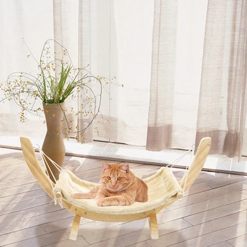

DannyKarl Pet Supplies New Idea Cute Suspension Bed Hammock Solid Wood Bed Sun Seat Cat Dog Hammock Nest Home Plush Soft Bed