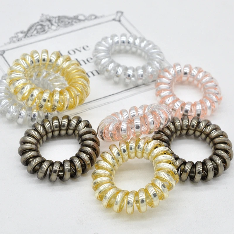 

2pcs Elastic Hair Bands Girls Hair Accessories Rubber Band Headwear Hair Rope Spiral Shape Hair Ties Gum Telephone Wire