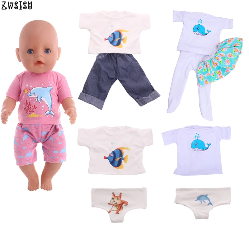 

Doll Clothes Cute Whale Series Clothes Dress Suits Panties For 18 Inch American Doll &43 Cm Born Doll For Generation Girl`s Toy