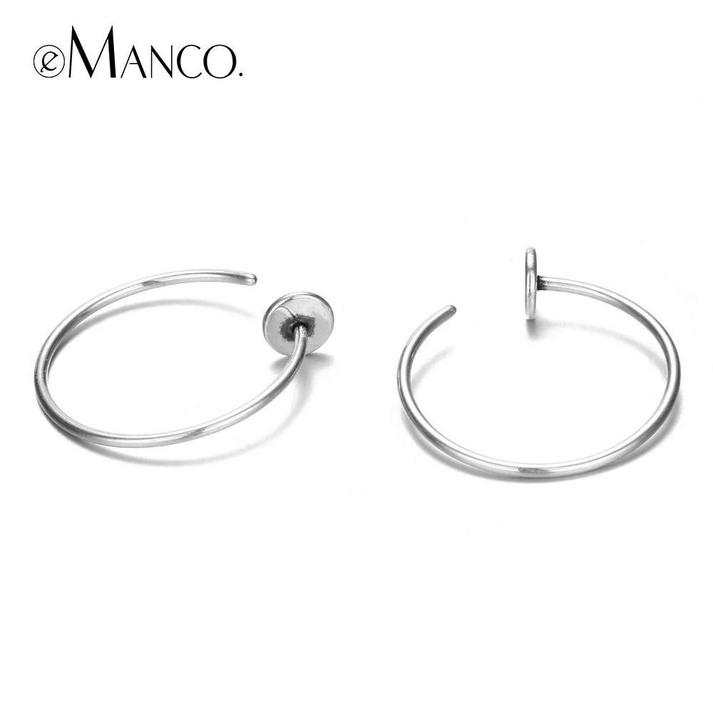 e-Manco Smooth Circle C Hoop Earrings 925 Silver Geometric Big Loop Open Earrings For Women Trendy Jewelry Hoop Earrings