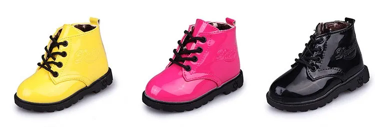 Kids Riding Shoes Round Toe Sweet Patent Leather Martin Boots Boys And Girls Lace Up Zipper Military winter boots for children (2)