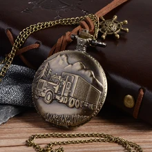 Cindiry Vintage Silver Charming Gold Train Carved Hollow Steampunk Quartz Pocket Watch Men Women Necklace Pendant Clock Gifts