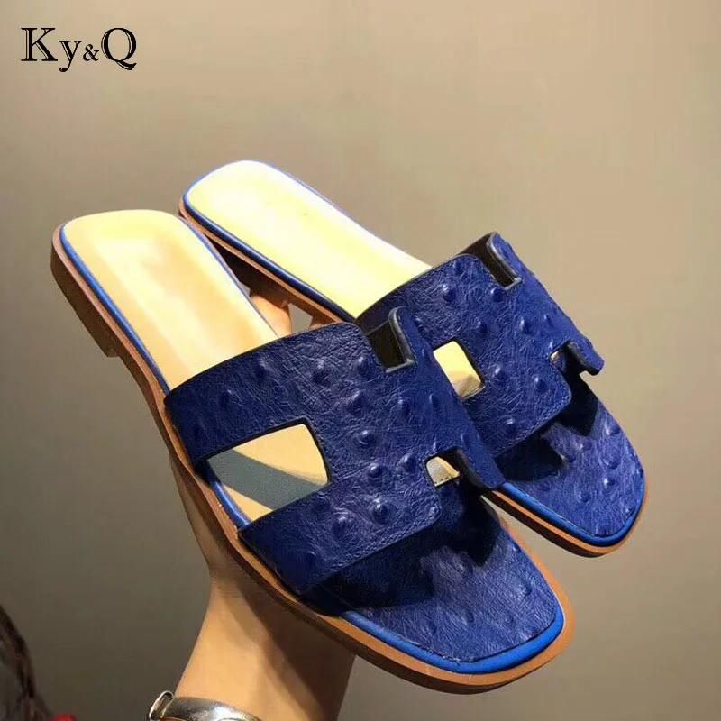 

brand new slippers cut out summer beach sandals Fashion women slides outdoor slippers indoor slip ostrich pattern flip flops