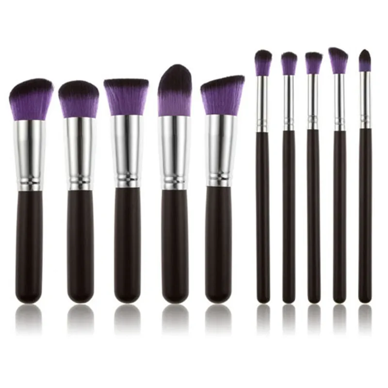 ONLY New 10 pcs Soft Pro Kits Brushes Cosmetics Brush Tool flat Tapered