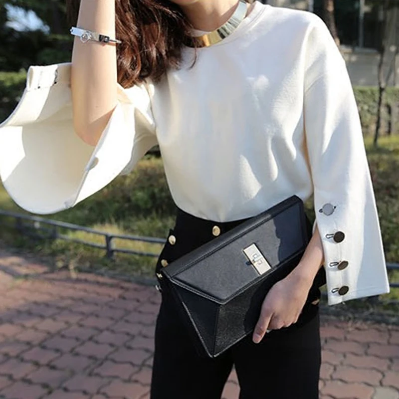 [CHICEVER] 2018 Autumn Flare Sleeve Split O-neck Lady Female Tops Women Sweater Clothes New Fashion Korean New