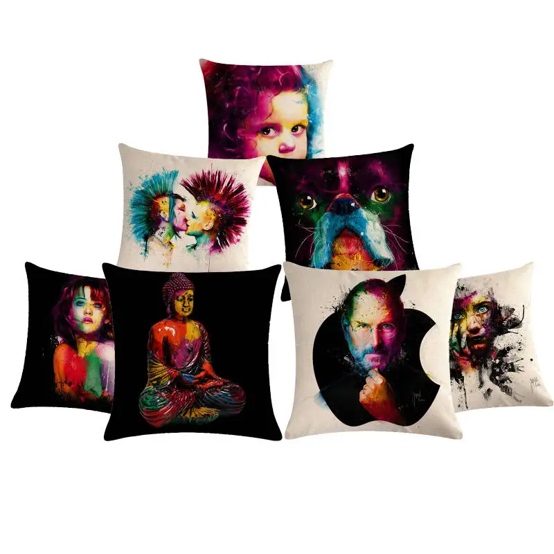 

Colorful people pillow cover Famous decorative Lovely throw pillows beer print linen cushions for sofa Custom cover cushionZY472