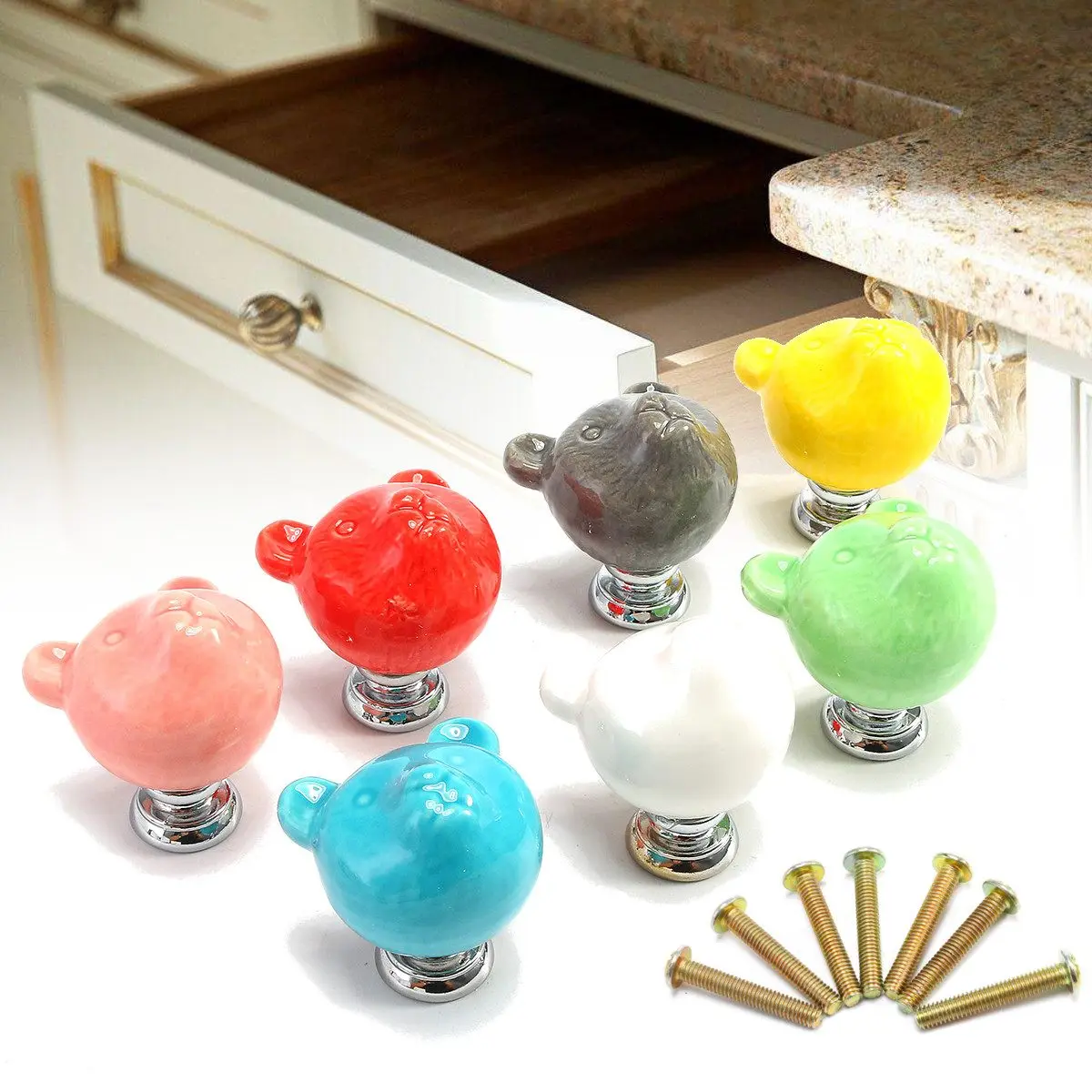 

7Pcs/Set Cartoon Animal Ceramic Door Handles Furniture Knobs Drawer Cabinet Door Cupboard Pulls Handles Home Decor Hardware