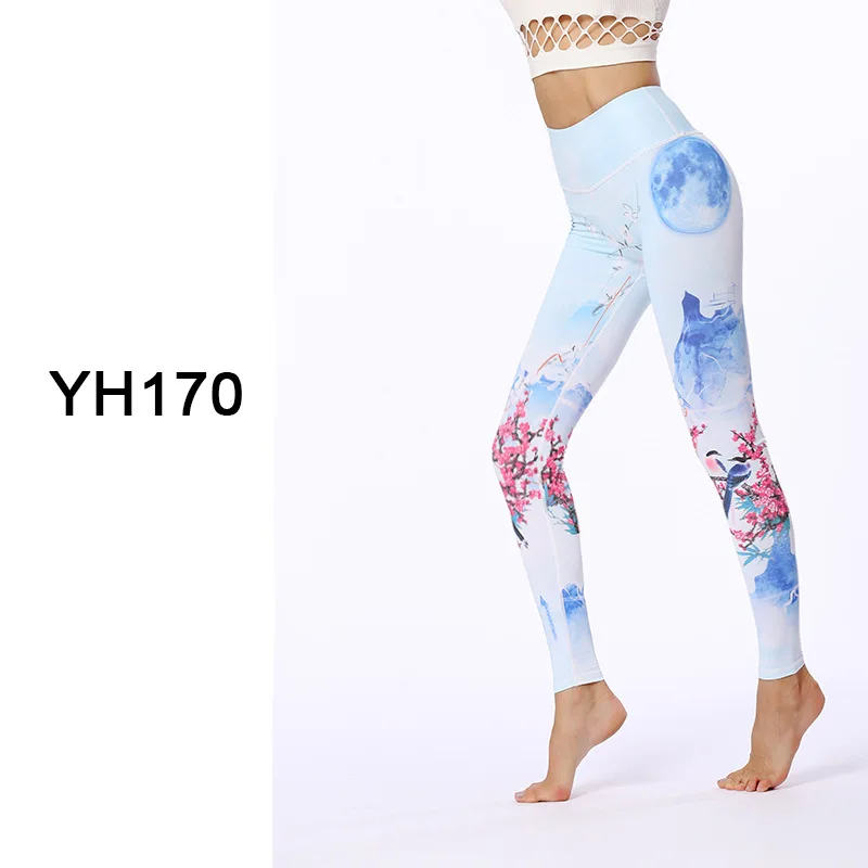 Женские штаны для йоги с высокой талией, супер-эластичные дышащие леггинсы с 9 точками, с цветочным принтом, для тренировок, для бега, тонкие брюки, новинка - Цвет: YH170