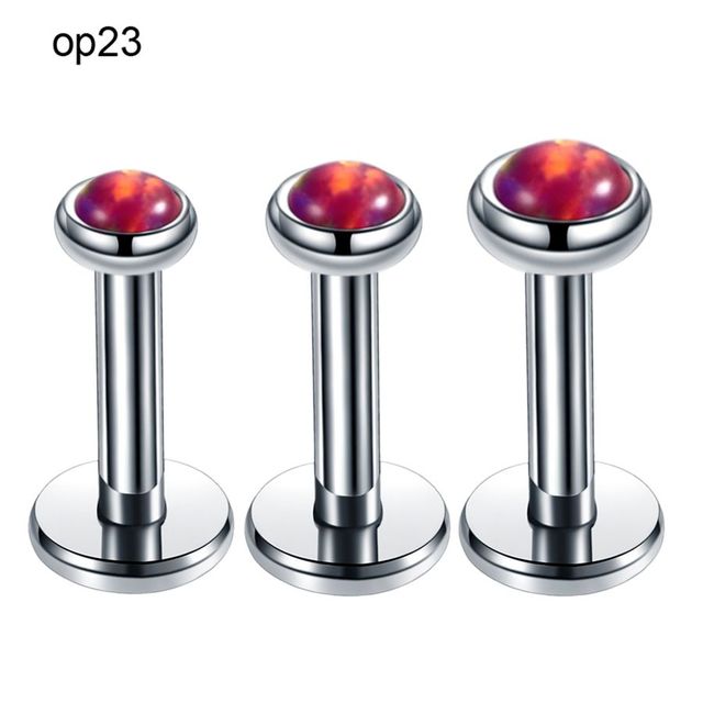 Steel Internally Thread Opal Stone Ear Helix Tragus Barbell Piercing Opal Labret Stud Lip Rings Sexy Girls Jewelry 16g