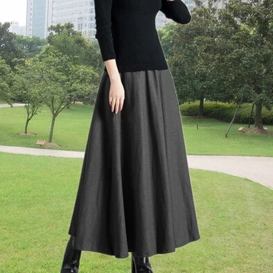 

2016 New Arrival Women Autumn Winter Wool Maxi Skirt Plus Size High Waisted Long A -Line Skirt