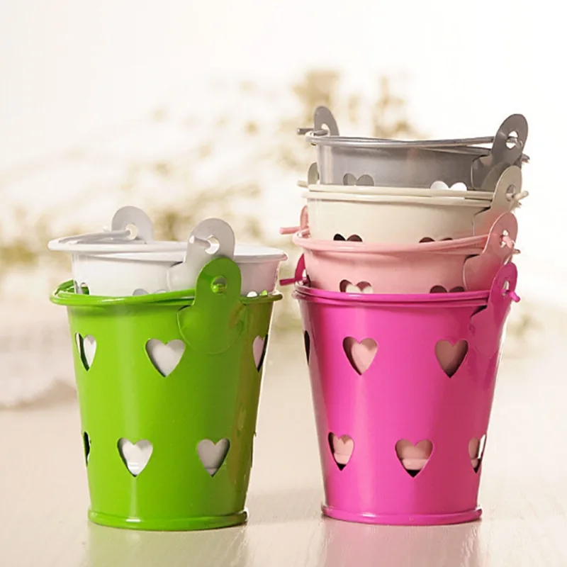 

3pcs Mini lovely hollow heart iron decorative buckets Wedding accessories gifts candy bucket boxes party supply decor