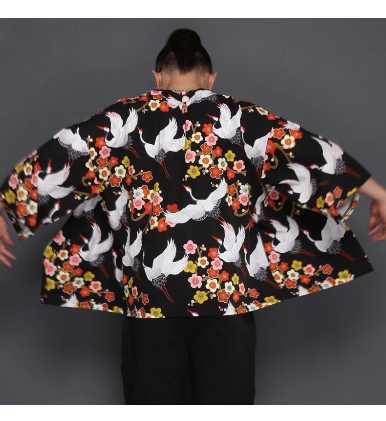 Японский халат кимоно кардиган мужской китайский стиль Hanfu Tangzhuang пары Летняя короткая куртка