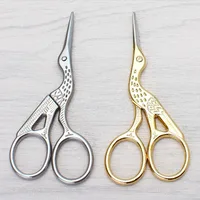 Stainless Steel Retro Tailor Scissor Crane Shape Sewing Small Embroidery Craft CrossStitch Scissors DIY Home Tools Golden silver 2