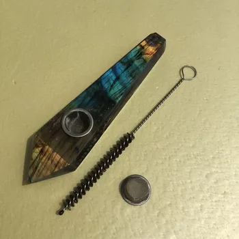 

Natural labradorite wand smoking pipe Mineral Crystal Tobacco Pipe