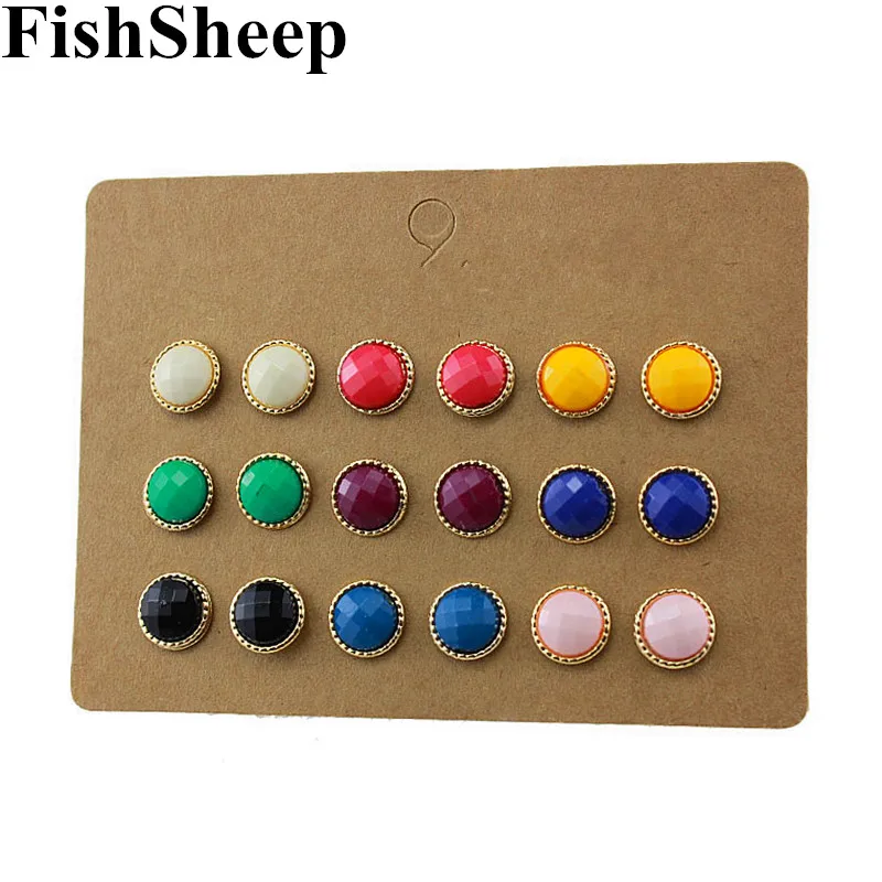 9 пар/компл. 10 мм Круглый Смола Кристалл серьги-гвоздики Комплект сережек для женщин Геометрическая микс акриловые Druzy серьги модные серьги, украшения