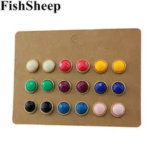 9 пар/компл. 10 мм Круглый Смола Кристалл серьги-гвоздики Комплект сережек для женщин Геометрическая микс акриловые Druzy серьги модные серьги, украшения